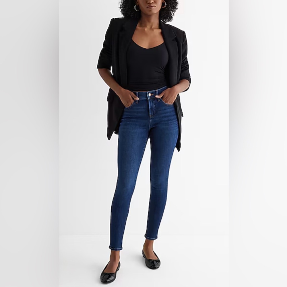EXPRESS Mid Rise Dark Wash Skinny Jeans – Size 6 Regular - Picture 3 of 16